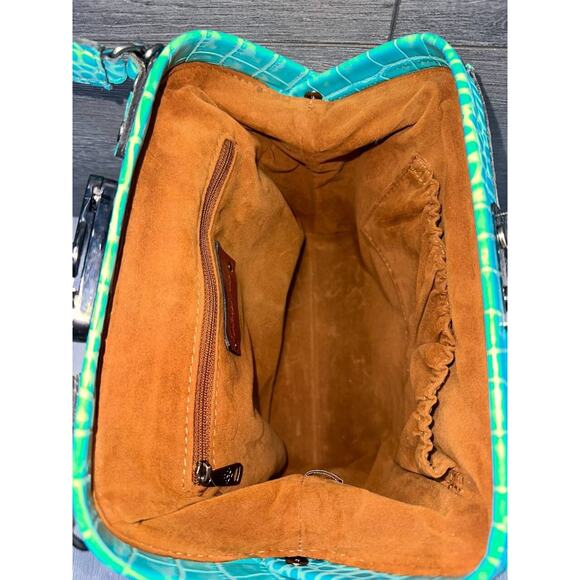 Patricia Nash Leather Croc Embossed Nela NorthSouth Frame Tote green bag A386257 - Picture 3 of 9